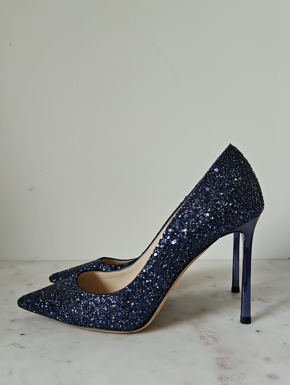 JIMMY CHOO: Glam Midnight Blue Glitter Heels